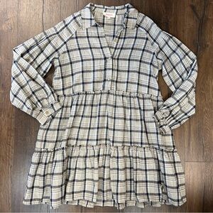 Peach Love California Tan Plaid Tiered Dress SZ LG